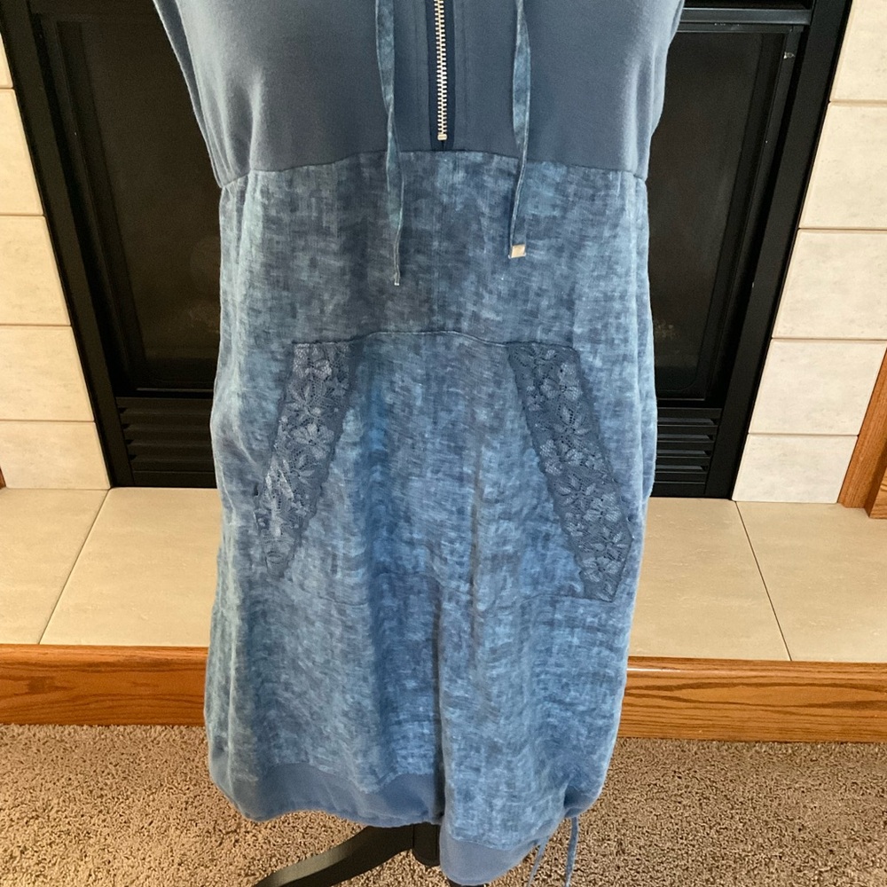 Blu No.9 Linen & Cotton Fully Lined Sleeveless Hooded Quarter-Zip Dress, Sz S/P - Picture 3 of 11